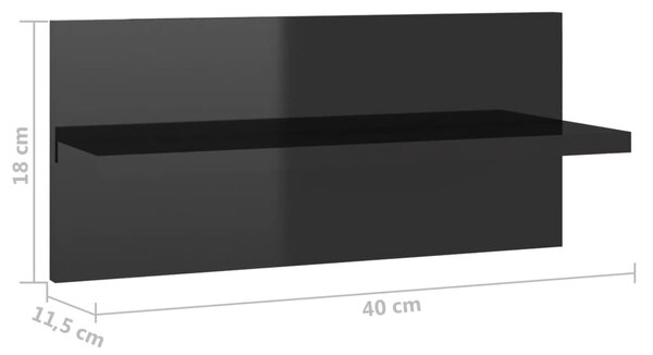 VidaXL Ραφιέρες Τοίχου 2 τεμ. Γυαλιστερό Μαύρο 40 x 11,5 x 18 εκ