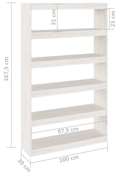 VidaXL Βιβλιοθήκη/Διαχωριστικό Χώρου Λευκό 100x30x167,5 εκ Ξύλο Πεύκου