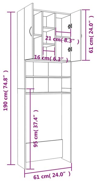 VidaXL Ντουλάπι Πλυντηρίου Γκρι Σκυροδέματος 64 x 25,5 x 190 εκ