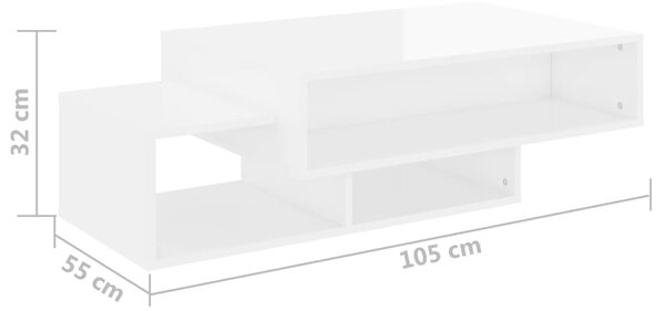 VidaXL Τραπεζάκι Σαλονιού Γυαλιστερό Λευκό 105x55x32 εκ. Επεξ. Ξύλο