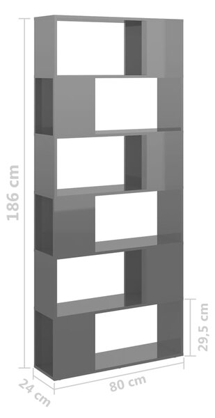 VidaXL Βιβλιοθήκη/Διαχωρ. Χώρου Γυαλ. Γκρι 80x24x186 εκ. Επεξ. Ξύλο