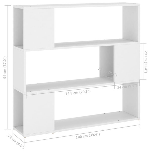 VidaXL Βιβλιοθήκη/Διαχωριστικό Χώρου Λευκό 100 x 24 x 94 εκ