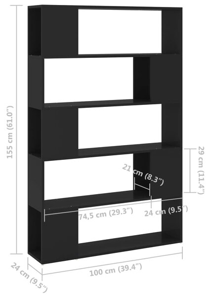 VidaXL Βιβλιοθήκη/Διαχωριστικό Χώρου Μαύρο 100x24x155 εκ. Επεξ. Ξύλο