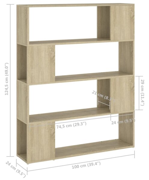 VidaXL Βιβλιοθήκη/Διαχωριστικό Χώρου Sonoma Δρυς 100 x 24 x 124 εκ