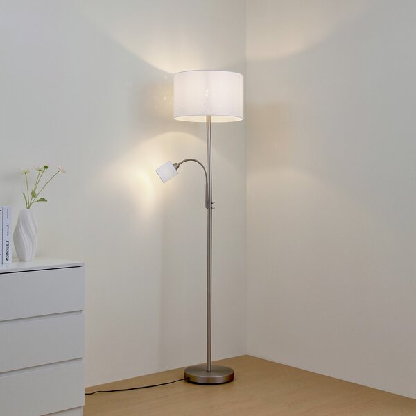 Lindby Φωτιστικό δαπέδου Jaileen, λευκό, ύφασμα, 170 cm, φως ανάγνωσης, Λευκό, Σαλόνι / τραπεζαρία, Ύφασμα / Κλωστοϋφαντουργία, σύγχρονο