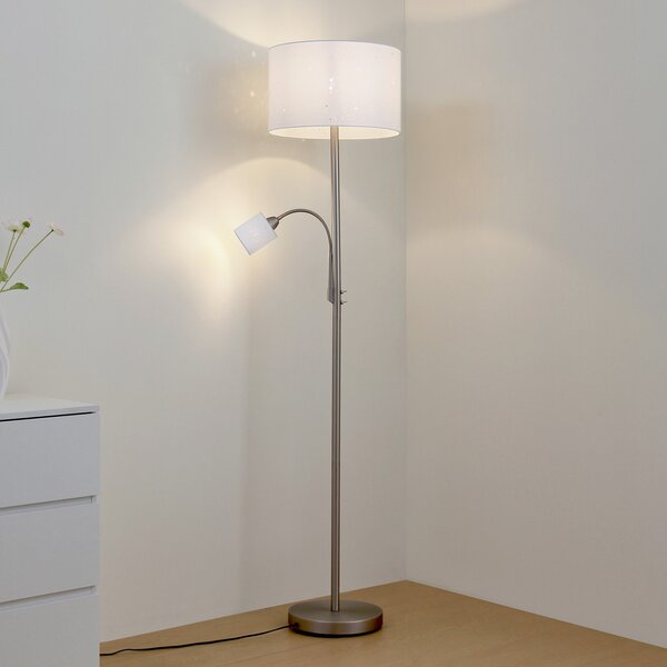 Lindby Φωτιστικό δαπέδου Jaileen, λευκό, ύφασμα, 170 cm, φως ανάγνωσης, Λευκό, Σαλόνι / τραπεζαρία, Ύφασμα / Κλωστοϋφαντουργία, σύγχρονο