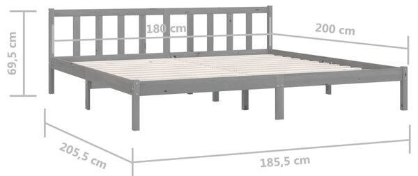 VidaXL Πλαίσιο Κρεβατιού Γκρι 180 x 200εκ Μασίφ Ξύλο Πεύκου Super King