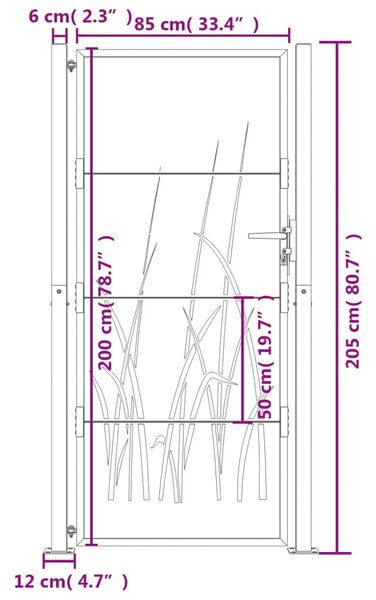 VidaXL Πύλη Κήπου με Σχέδιο Γρασίδι Ανθρακί 105 x 205 εκ. Ατσάλινη