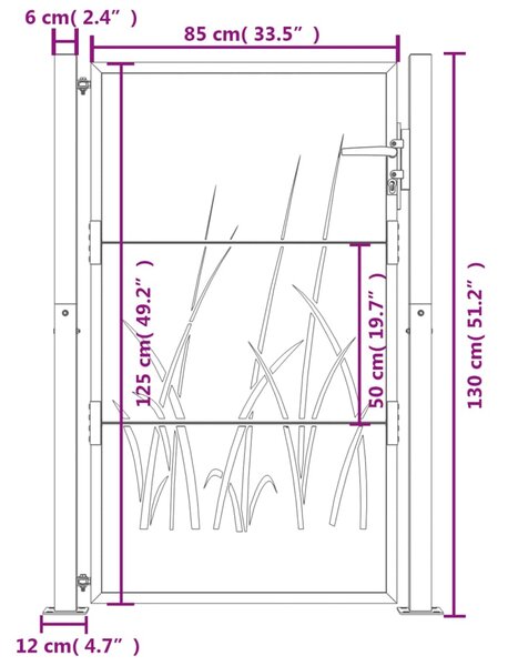 VidaXL Πύλη Κήπου με Σχέδιο Γρασίδι Ανθρακί 105 x 130 εκ. Ατσάλινη