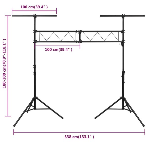 VidaXL Βάση Φωτισμού Μαύρη 338 x 115 x (180-300) εκ. Ατσάλινη