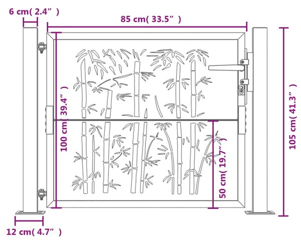 VidaXL Πύλη Κήπου με Σχέδιο Μπαμπού Ανθρακί 105 x 105 εκ. Ατσάλινη