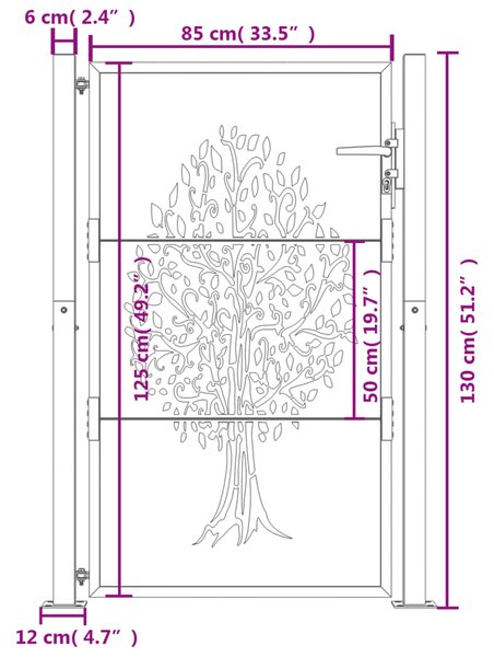VidaXL Πύλη Κήπου με Σχέδιο Δέντρο Ανθρακί 105 x 130 εκ. Ατσάλινη