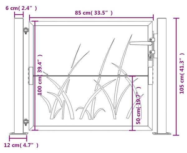 VidaXL Πύλη Κήπου με Σχέδιο Γρασίδι Ανθρακί 105 x 105 εκ. Ατσάλινη