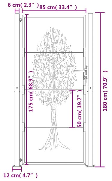 VidaXL Πύλη Κήπου με Σχέδιο Δέντρο Ανθρακί 105 x 180 εκ. Ατσάλινη