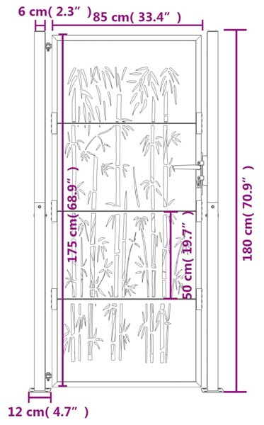 VidaXL Πύλη Κήπου με Σχέδιο Μπαμπού Ανθρακί 105 x 180 εκ. Ατσάλινη