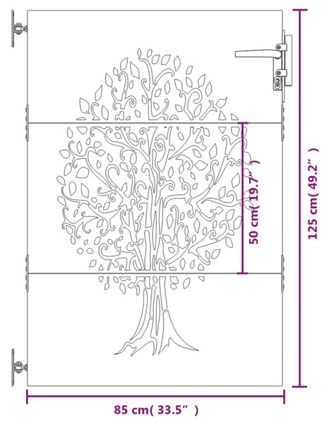 VidaXL Πύλη Κήπου με Σχέδιο Δέντρου 85 x 125 εκ. από Ατσάλι Corten