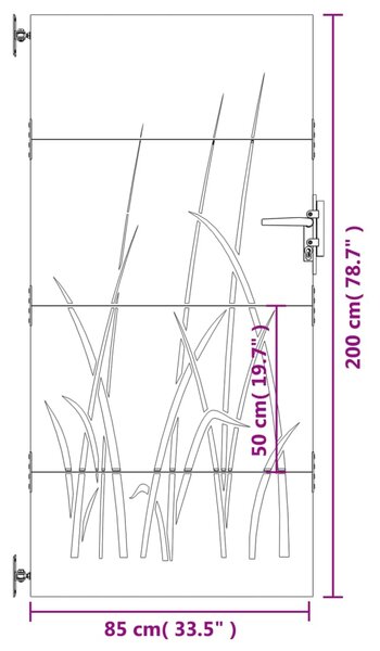 VidaXL Πύλη Κήπου με Σχέδιο Γρασίδι 85 x 200 εκ. από Ατσάλι Corten