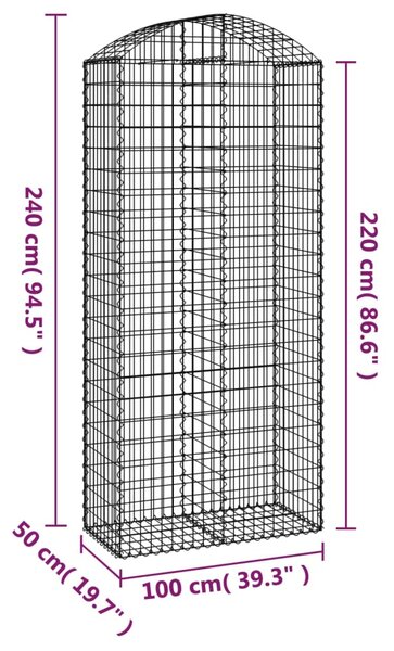 VidaXL Συρματοκιβώτιο Τοξωτό 100x50x220/240εκ. από Γαλβανισμένο Χάλυβα