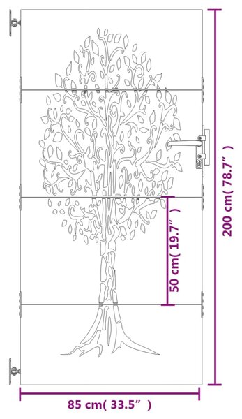 VidaXL Πύλη Κήπου με Σχέδιο Δέντρο 85 x 200 εκ. από Ατσάλι Corten