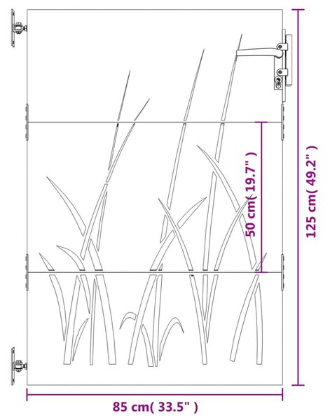 VidaXL Πύλη Κήπου με Σχέδιο Γρασίδι 85 x 125 εκ. από Ατσάλι Corten