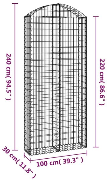 VidaXL Συρματοκιβώτιο Τοξωτό 100x30x220/240εκ. από Γαλβανισμένο Χάλυβα