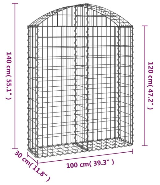 VidaXL Συρματοκιβώτιο Τοξωτό 100x30x120/140εκ. από Γαλβανισμένο Χάλυβα