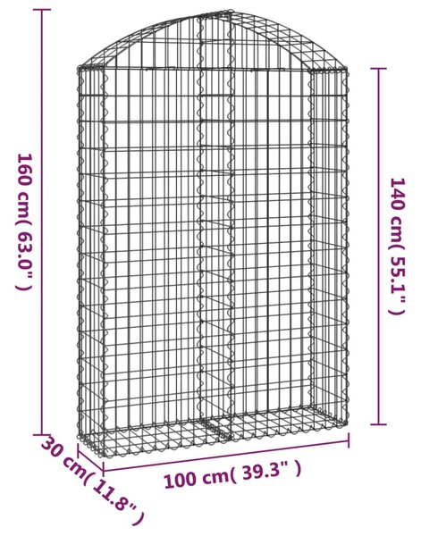 VidaXL Συρματοκιβώτιο Τοξωτό 100x30x140/160εκ. από Γαλβανισμένο Χάλυβα