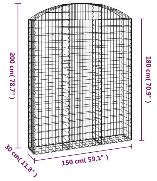 VidaXL Συρματοκιβώτιο Τοξωτό 150x30x180/200εκ. από Γαλβανισμένο Χάλυβα