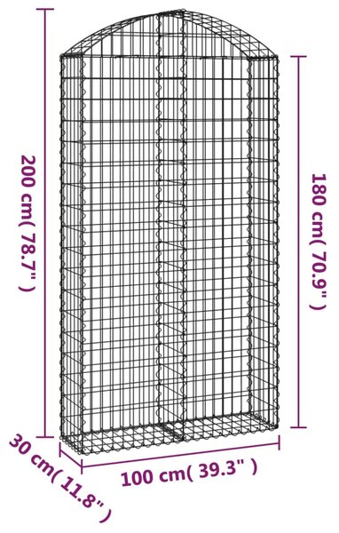 VidaXL Συρματοκιβώτιο Τοξωτό 100x30x180/200εκ. από Γαλβανισμένο Χάλυβα