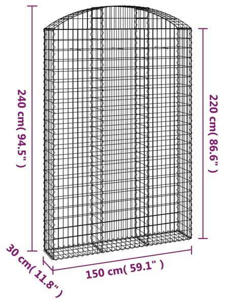 VidaXL Συρματοκιβώτιο Τοξωτό 150x30x220/240εκ. από Γαλβανισμένο Χάλυβα