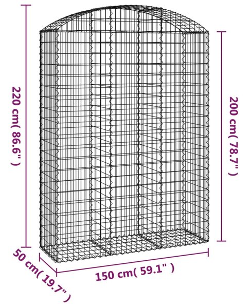 VidaXL Συρματοκιβώτιο Τοξωτό 150x50x200/220εκ. από Γαλβανισμένο Χάλυβα