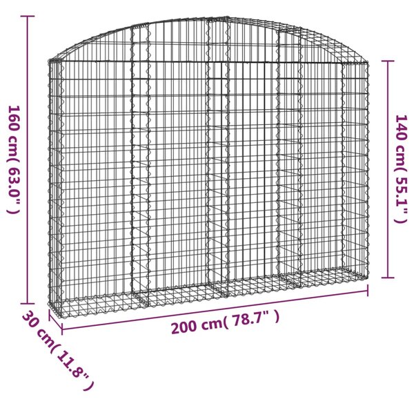 VidaXL Συρματοκιβώτιο Τοξωτό 200x30x140/160εκ. από Γαλβανισμένο Χάλυβα