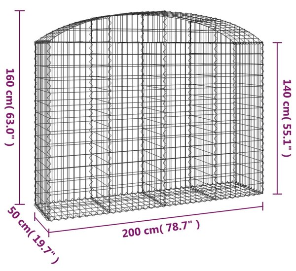 VidaXL Συρματοκιβώτιο Τοξωτό 200x50x140/160εκ. από Γαλβανισμένο Χάλυβα