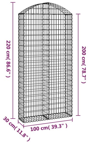 VidaXL Συρματοκιβώτιο Τοξωτό 100x30x200/220εκ. από Γαλβανισμένο Χάλυβα