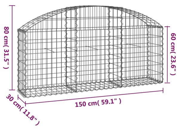 VidaXL Συρματοκιβώτιο Τοξωτό 150x30x60/80εκ. από Γαλβανισμένο Χάλυβα