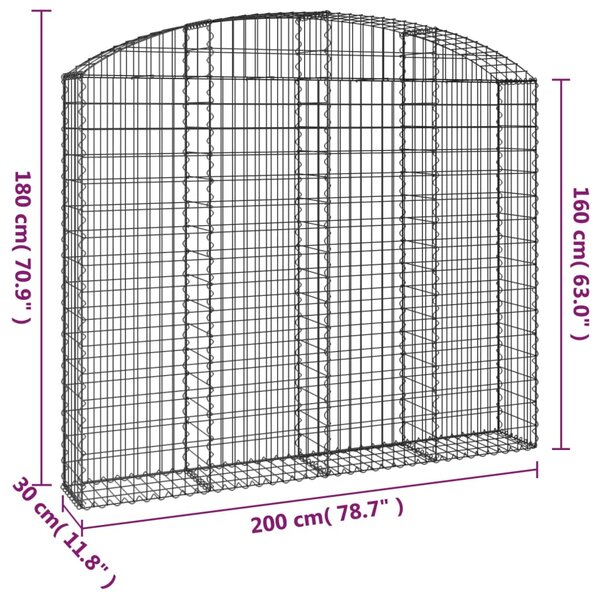 VidaXL Συρματοκιβώτιο Τοξωτό 200x30x160/180εκ. από Γαλβανισμένο Χάλυβα