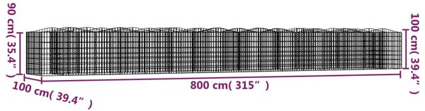 VidaXL Συρματοκιβώτιο Τοξωτό 800x100x100 εκ. από Γαλβανισμένο Σίδερο