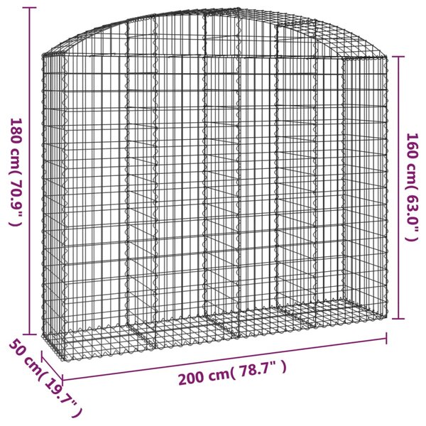 VidaXL Συρματοκιβώτιο Τοξωτό 200x50x160/180εκ. από Γαλβανισμένο Χάλυβα