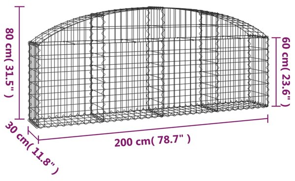 VidaXL Συρματοκιβώτιο Τοξωτό 200x30x60/80εκ. από Γαλβανισμένο Χάλυβα