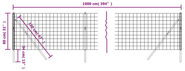 VidaXL Συρματόπλεγμα Περίφραξης Πράσινο 0,8x10 μ. Γαλβανισμένο Ατσάλι