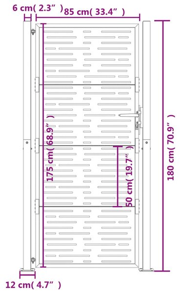 VidaXL Πύλη Κήπου Ανθρακί Τετράγωνο Σχέδιο 105 x 180 εκ. Ατσάλινη
