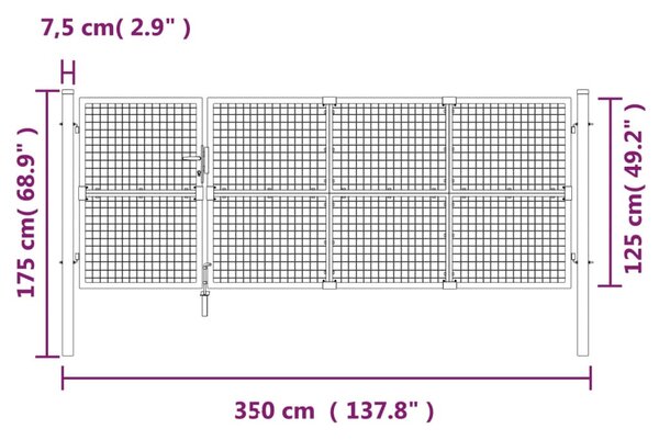 VidaXL Πόρτα Περίφραξης με Πλέγμα Ασημί 350 x 175 εκ. Γαλβαν. Χάλυβας