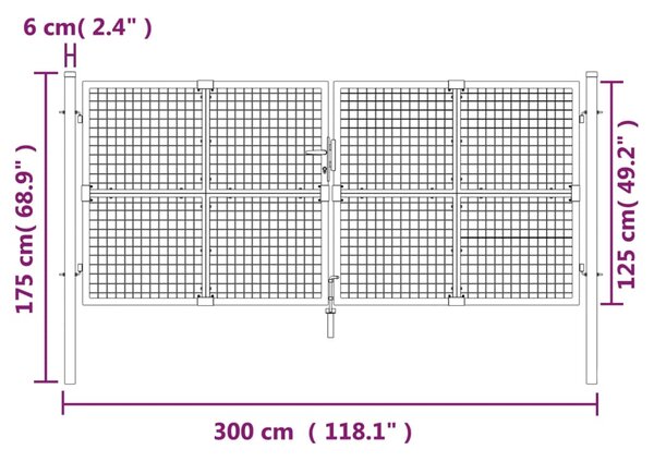 VidaXL Πόρτα Περίφραξης με Πλέγμα Ασημί 300 x 175 εκ. Γαλβαν. Χάλυβας