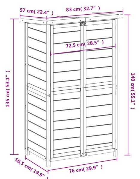 VidaXL Αποθήκη Εργαλείων Κήπου Μόκα 83x57x140 εκ. Μασίφ Ξύλο Πεύκου