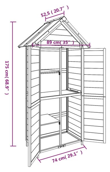 VidaXL Αποθήκη Εργαλείων Κήπου Γκρι 89x52,5x175 εκ. Μασίφ Ξύλο Πεύκου