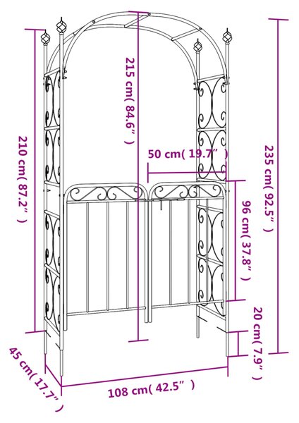 VidaXL Αψίδα Κήπου με Πύλη Μαύρη 108 x 45 x 235 εκ. Ατσάλινη