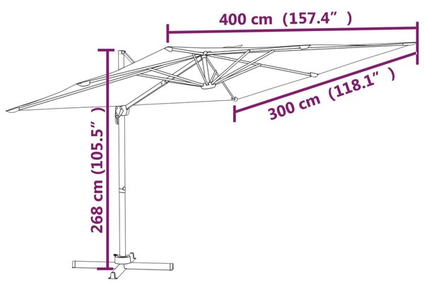 VidaXL Ομπρέλα Κήπου Κρεμαστή Πρόβ. Λευκή 400x300εκ Ιστό Αλουμινίου