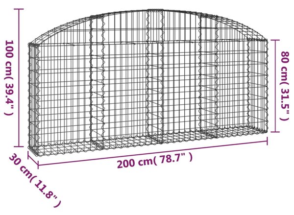 VidaXL Συρματοκιβώτιο Τοξωτό 200x30x80/100εκ. από Γαλβανισμένο Χάλυβα