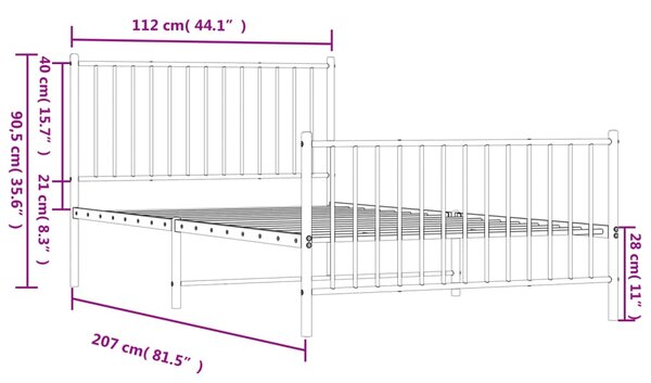 VidaXL Πλαίσιο Κρεβατιού με Κεφαλάρι&Ποδαρικό Μαύρο 107x20 εκ. Μέταλλο