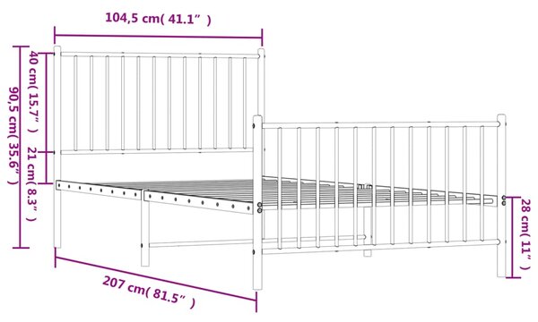 VidaXL Πλαίσιο Κρεβατιού με Κεφαλάρι&Ποδαρικό Μαύρο 100x200εκ. Μέταλλο